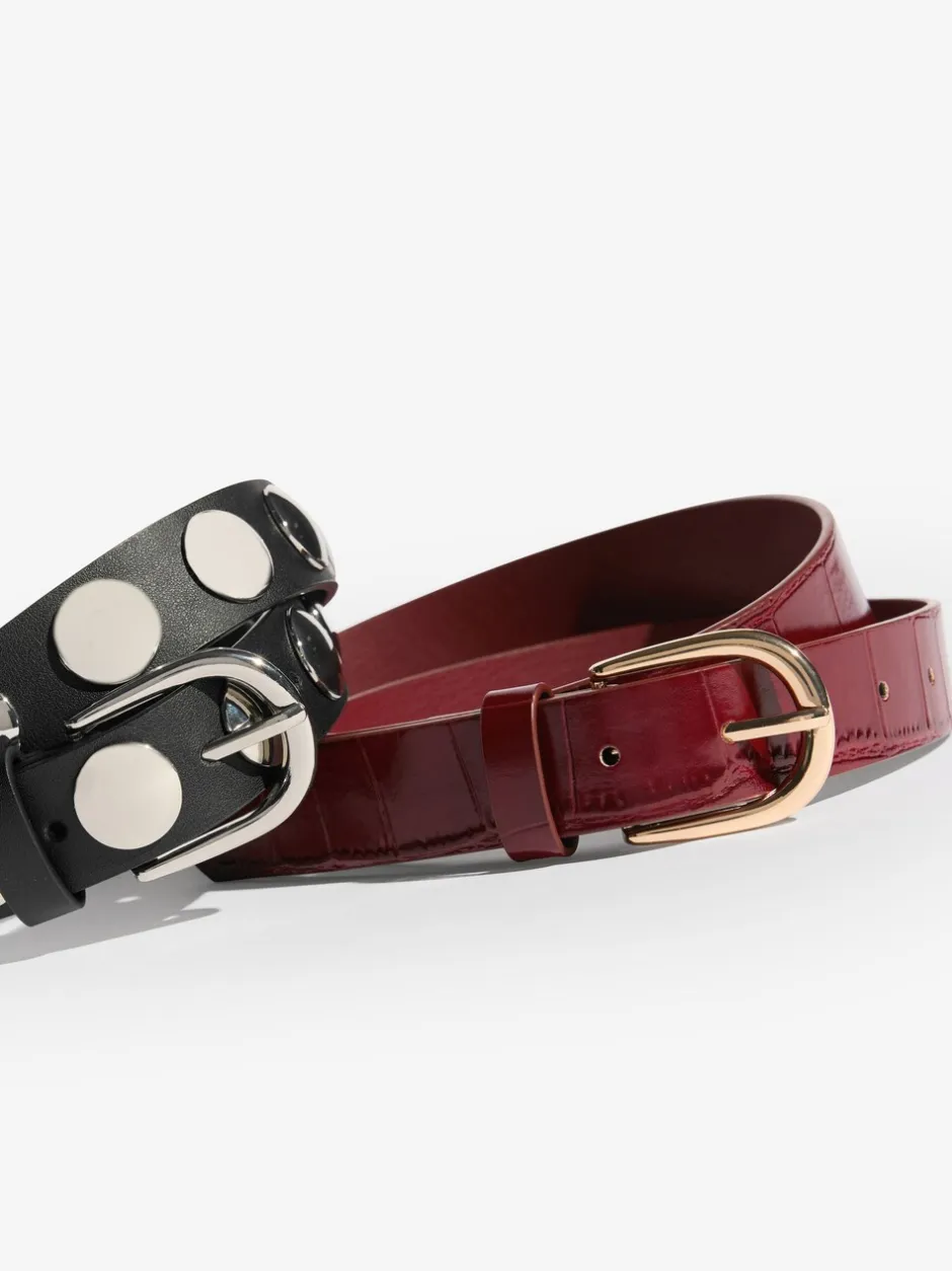Ceintuurs*Friends Like These - Studded Belts 2 Pack Bordeauxrood en zwart