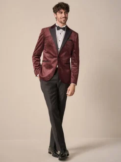 Smokings En Feestkleding|Formele Broek|Next - Slim Fit - Fluwelen blazer met patroon Bordeauxrood geometrisch