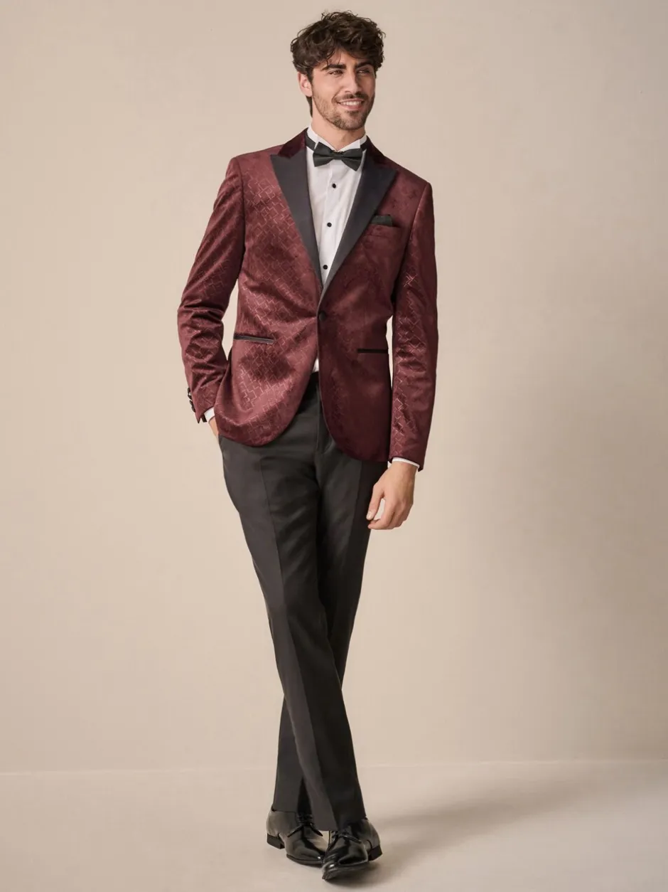 Smokings En Feestkleding|Formele Broek|Next - Slim Fit - Fluwelen blazer met patroon Bordeauxrood geometrisch