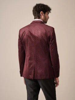 Smokings En Feestkleding|Formele Broek|Next - Slim Fit - Fluwelen blazer met patroon Bordeauxrood geometrisch