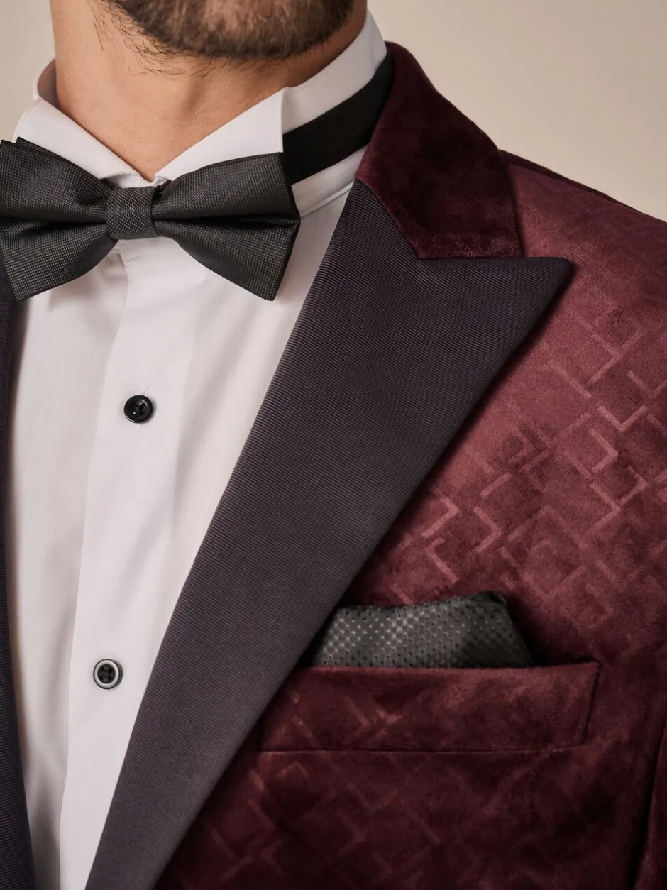 Smokings En Feestkleding|Formele Broek|Next - Slim Fit - Fluwelen blazer met patroon Bordeauxrood geometrisch