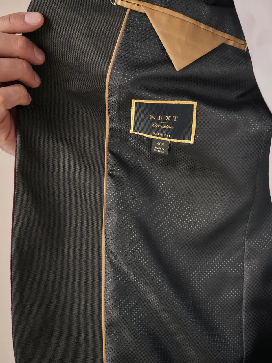 Smokings En Feestkleding|Formele Broek|Next - Slim Fit - Fluwelen blazer met patroon Bordeauxrood geometrisch