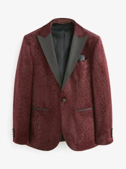 Smokings En Feestkleding|Formele Broek|Next - Slim Fit - Fluwelen blazer met patroon Bordeauxrood geometrisch