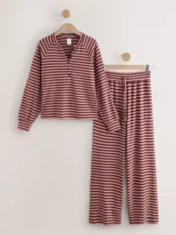 Pyjama's|Loungewear*Next - Behaaglijke pyjama met lange mouwen Bordeauxrood gestreept