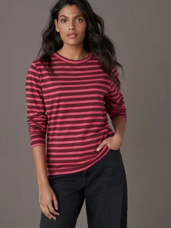 Tops En T-Shirts*Next Bordeauxrood gestreept - T-shirt met lange mouwen en ronde hals