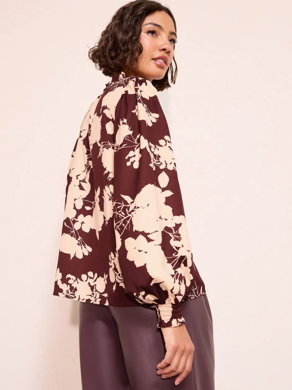 Tops En T-Shirts|Blouses En Overhemden*Friends Like These - blouse met V-hals, knopen en lange mouwen Bordeauxrood met bloemenprint