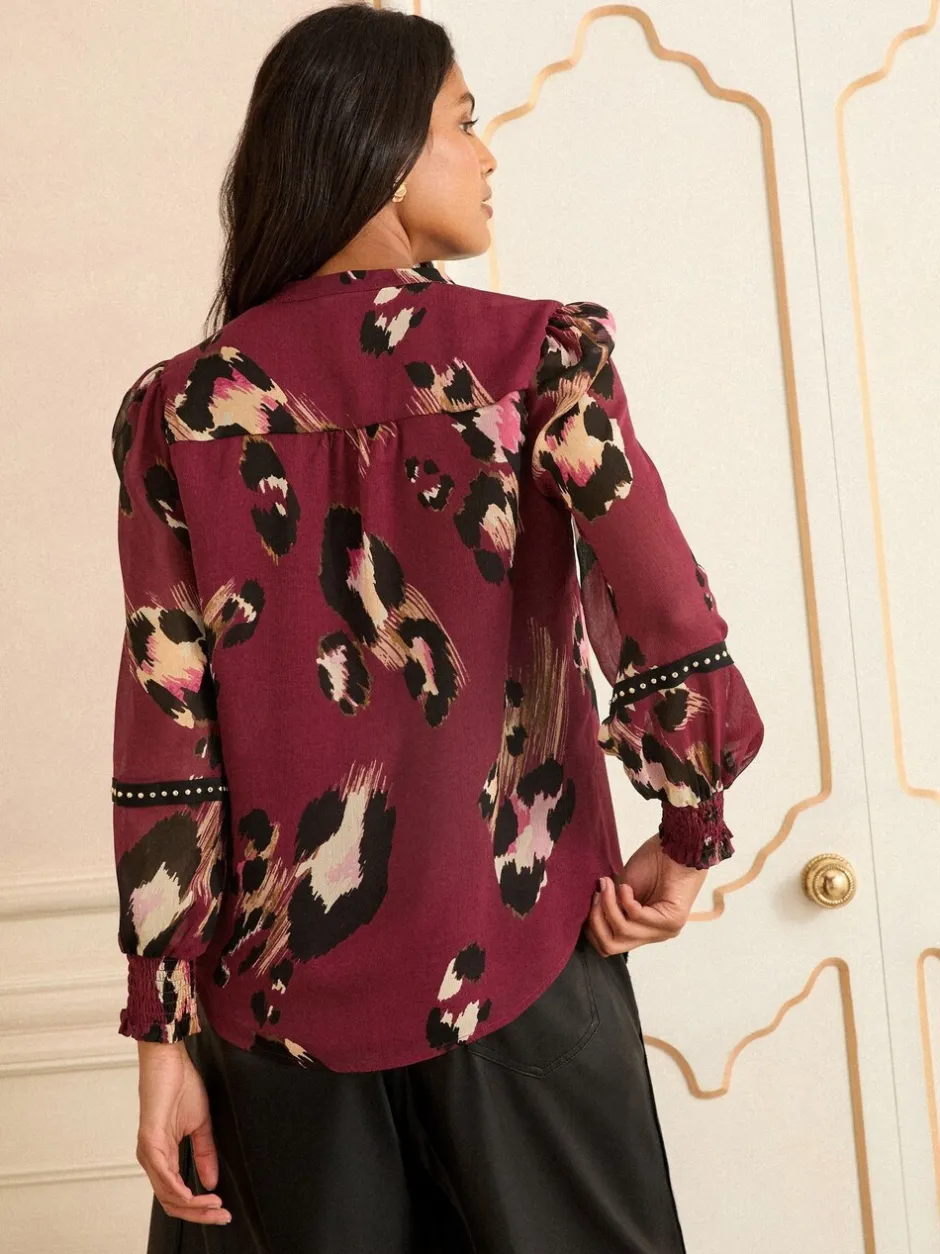 Gelegenheidskleding|Blouses En Overhemden*Love & Roses - Print blouse met inkeping bij de hals en hardware Bordeauxrood met dierenprint