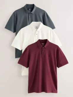 Poloshirts|Next Bordeauxrood/antracietgrijs/Ecru Crème - Set van 3 jersey poloshirts met korte mouwen