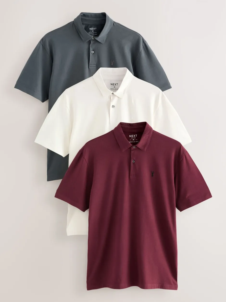 Poloshirts|Next Bordeauxrood/antracietgrijs/Ecru Crème - Set van 3 jersey poloshirts met korte mouwen
