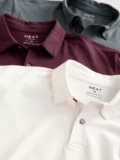 Poloshirts|Next Bordeauxrood/antracietgrijs/Ecru Crème - Set van 3 jersey poloshirts met korte mouwen