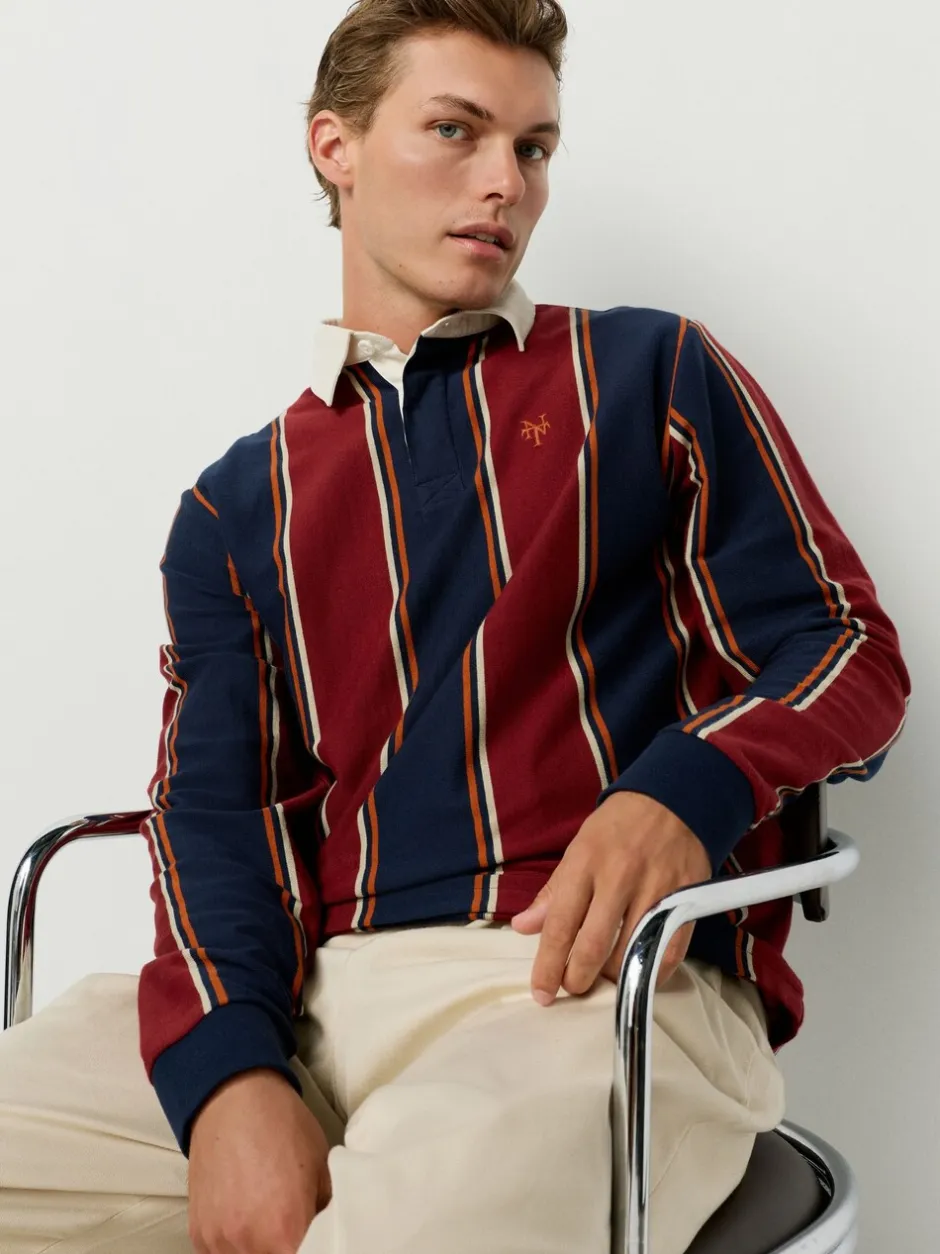 T-Shirts En Hemden|Next Bordeauxrood-marineblauw gestreept - Rugbyshirt