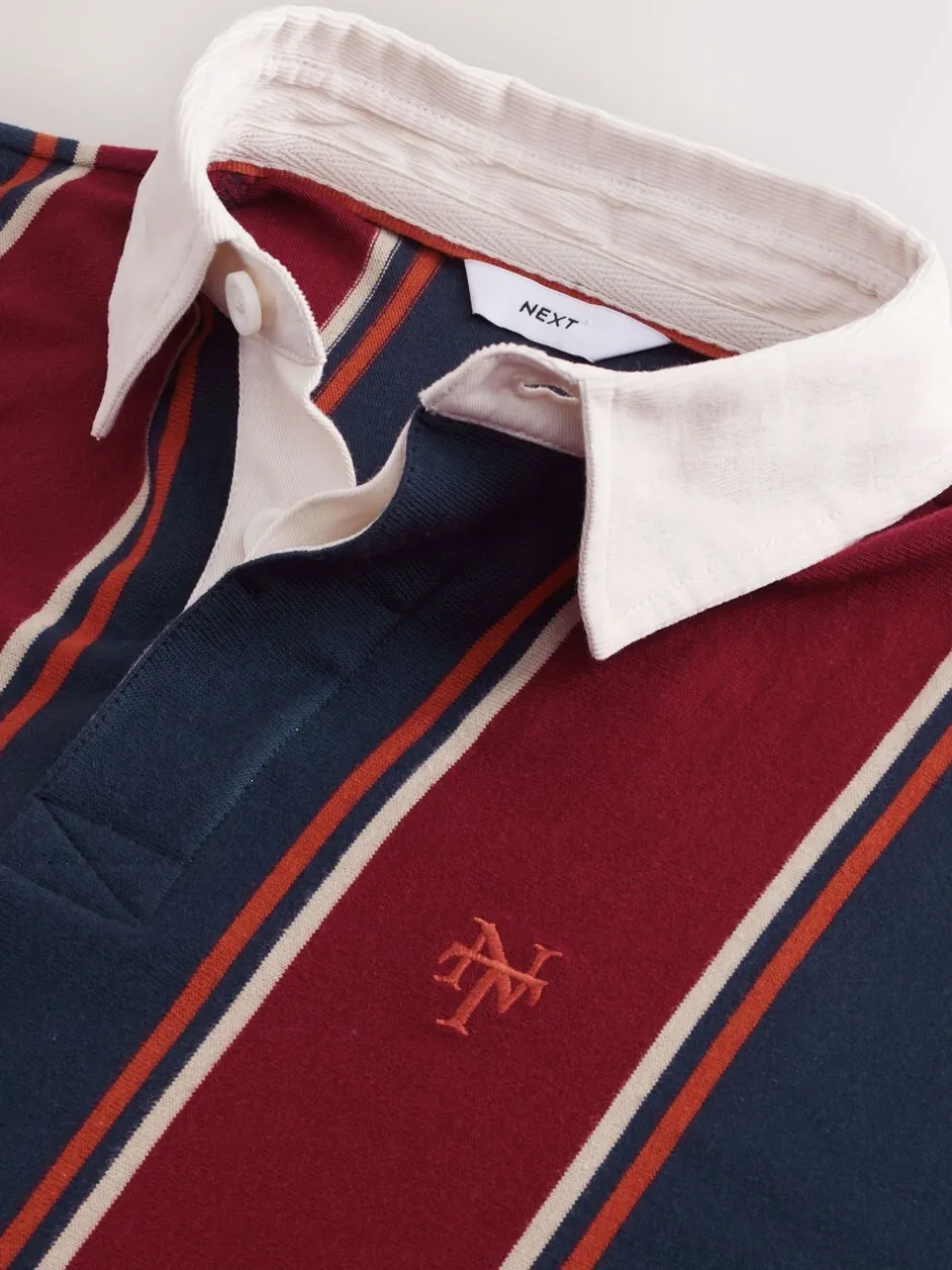 T-Shirts En Hemden|Next Bordeauxrood-marineblauw gestreept - Rugbyshirt