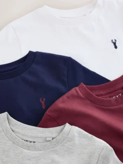 T-Shirts|Tops|Next Bordeauxrood/wit - T-shirts met korte mouwen en geborduurd rendier, verpakking van 4 (3-16jr)