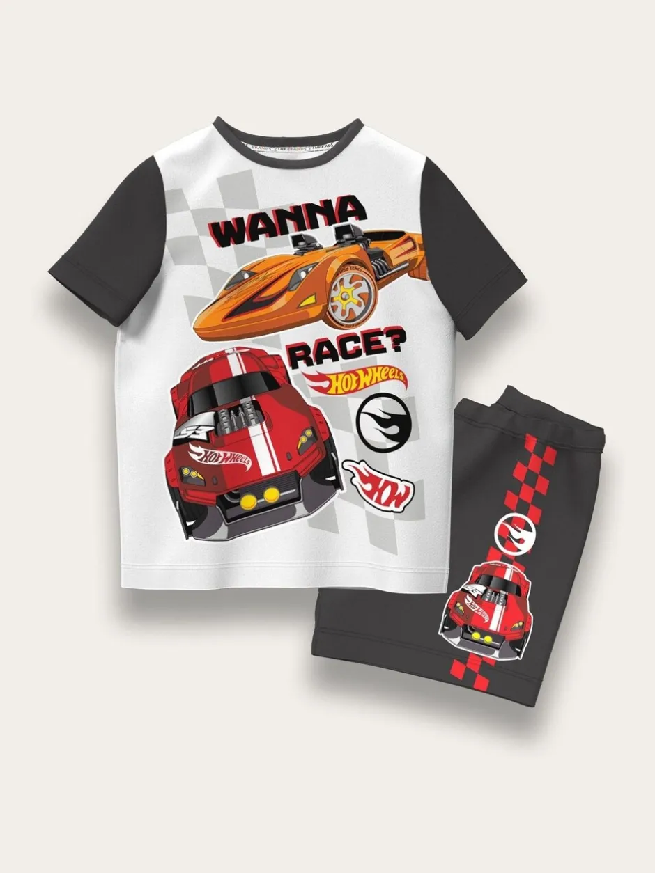 Pyjama's|Brand Threads Hot Wheels Short 100% Cotton Pyjama Set