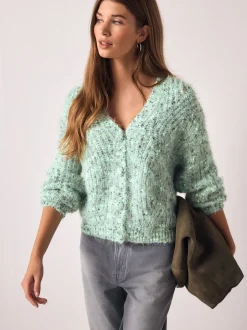 Gebreide Kleding*Next - Fuzzy Texture V-Neck Cardigan Bright Green Neppy