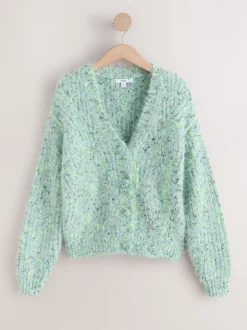 Gebreide Kleding*Next - Fuzzy Texture V-Neck Cardigan Bright Green Neppy