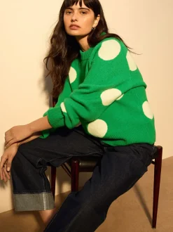 Gebreide Kleding|Next Bright Green Spot - Gebreide trui met ronde hals van wol