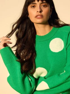 Gebreide Kleding|Next Bright Green Spot - Gebreide trui met ronde hals van wol