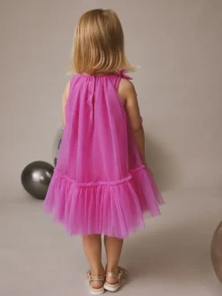 Jurken|Jurken*Next Bright Pink Bows - Mouwloze mesh jurk (3 mnd - 7 jr)