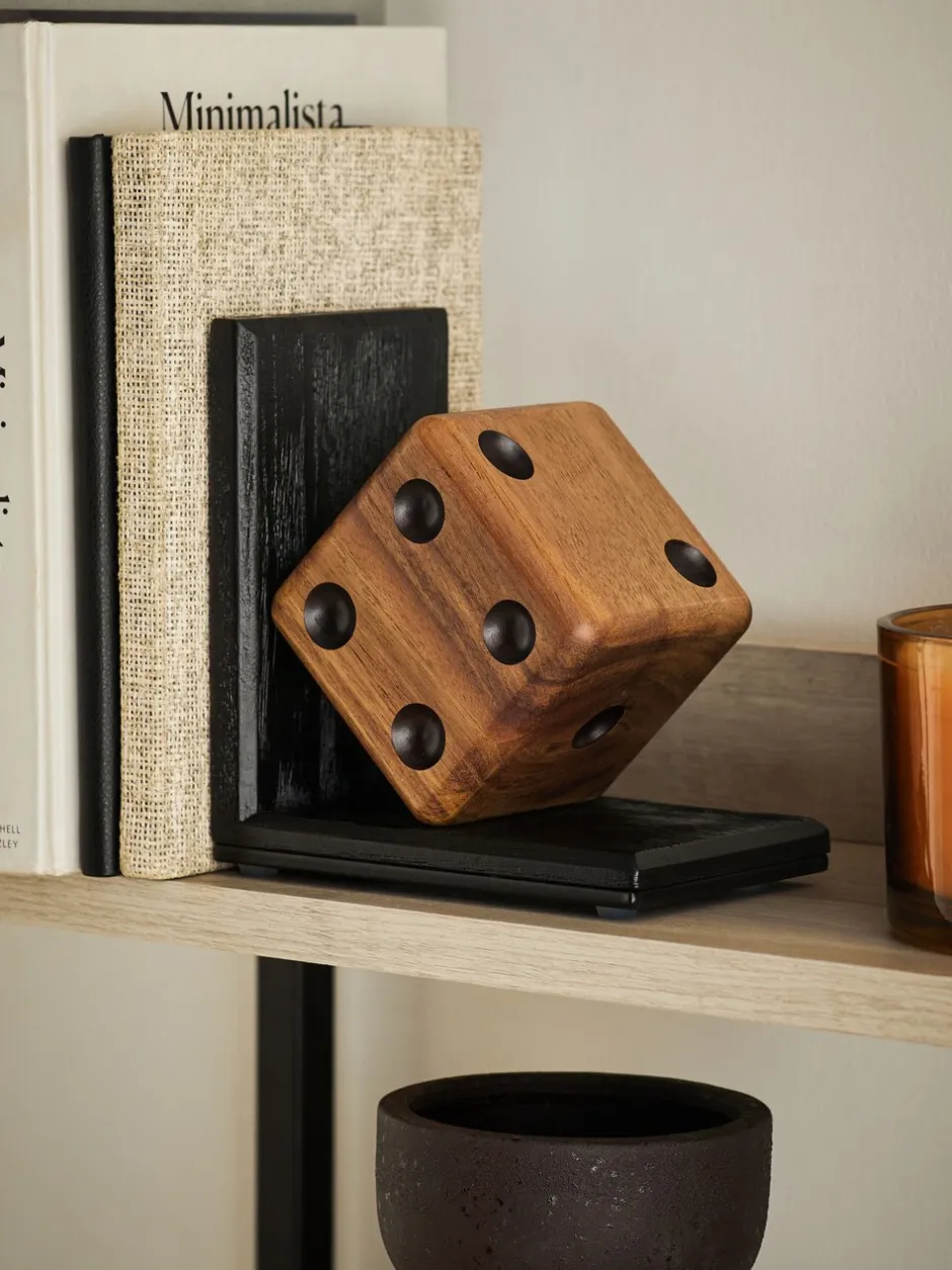 Decoraties|Thuiskantoor*Next Bronx boekensteun in vorm van houten dobbelsteen