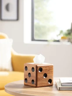 Decoraties|Thuiskantoor*Next Bronx tissuedoos-omhulling in vorm van houten dobbelsteen