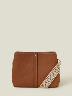 Tassen En Portemonnees|Accessorize - Faux Leather Webbing Strap Cross-Body Bag Bruin