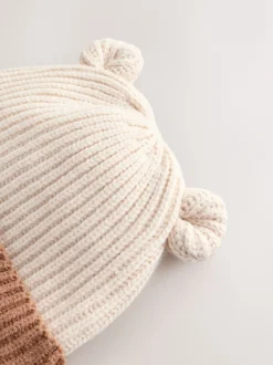Mutsjes En Antikrabwantjes|Mutsen, Handschoenen En Sjaals*Next Bruin - Bear Face geribbelde Baby Muts (0mnd -2jr)