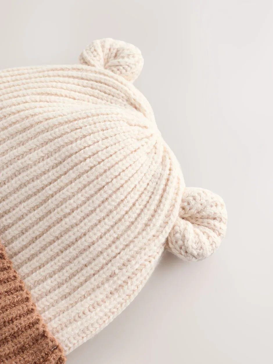 Mutsjes En Antikrabwantjes|Mutsen, Handschoenen En Sjaals*Next Bruin - Bear Face geribbelde Baby Muts (0mnd -2jr)