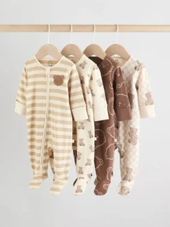 Multipacks|Babypakjes En Babypyjama's|Next Bruin - Bear Print baby slaappakjes met tweezijdige rits 4 -pack (0mnd -2jaar)