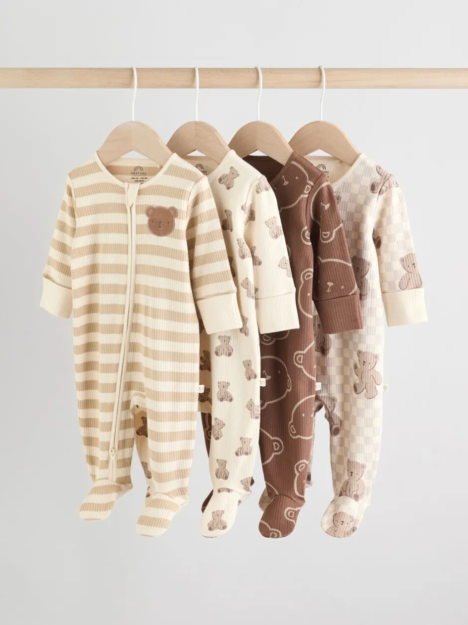 Multipacks|Babypakjes En Babypyjama's|Next Bruin - Bear Print baby slaappakjes met tweezijdige rits 4 -pack (0mnd -2jaar)
