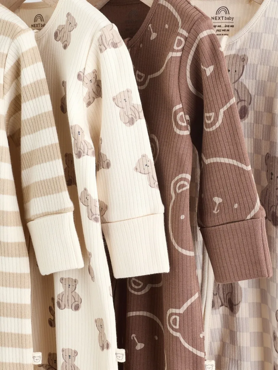 Multipacks|Babypakjes En Babypyjama's|Next Bruin - Bear Print baby slaappakjes met tweezijdige rits 4 -pack (0mnd -2jaar)