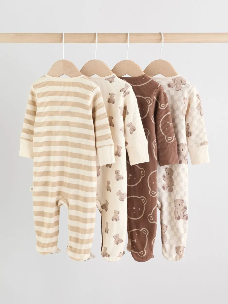 Multipacks|Babypakjes En Babypyjama's|Next Bruin - Bear Print baby slaappakjes met tweezijdige rits 4 -pack (0mnd -2jaar)