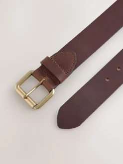 Riemen En Bretels|Next Bruin - Casual leren riem met rolgesp