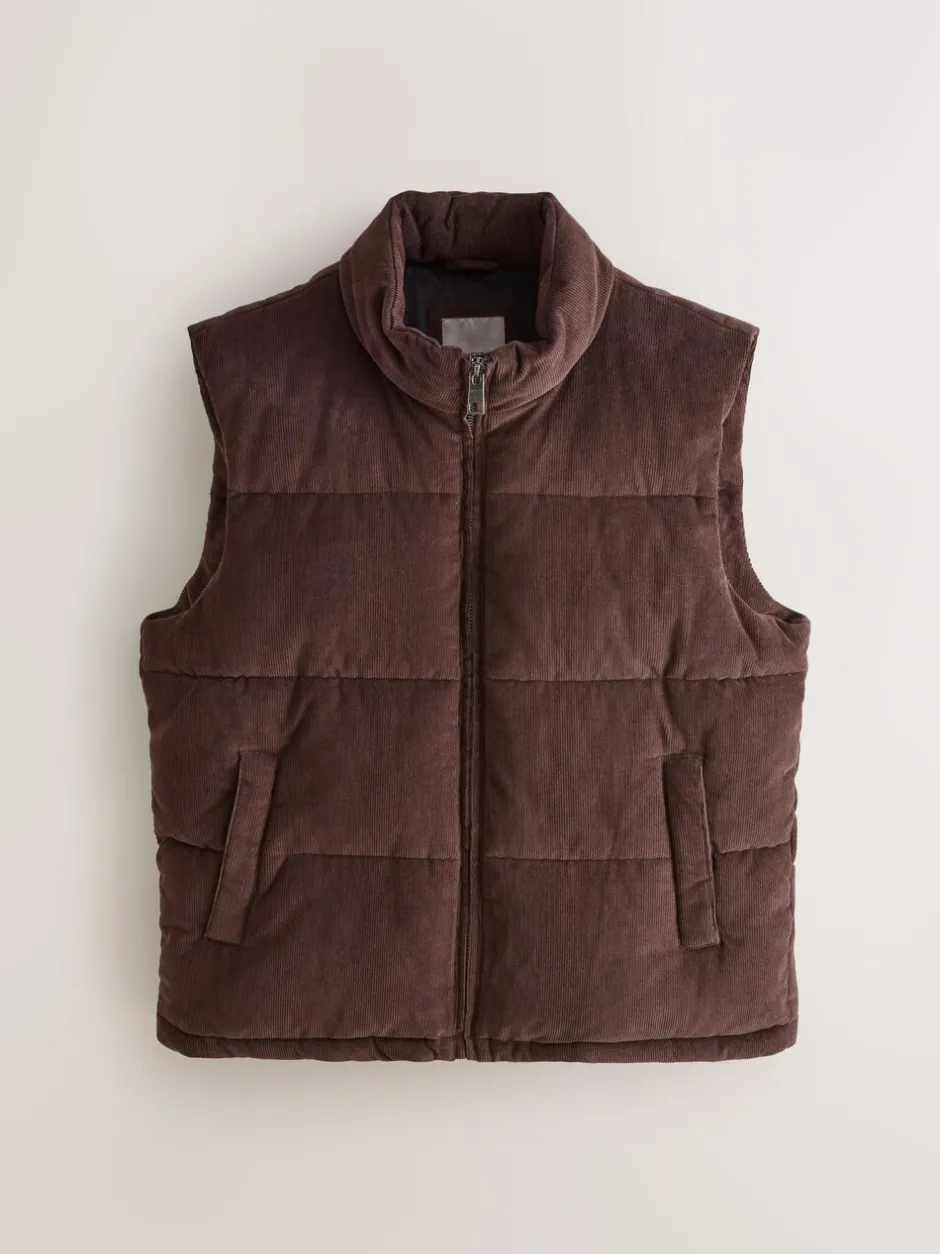 Jassen En Jacks|Next Bruin - Corduroy gewatteerde bodywarmer