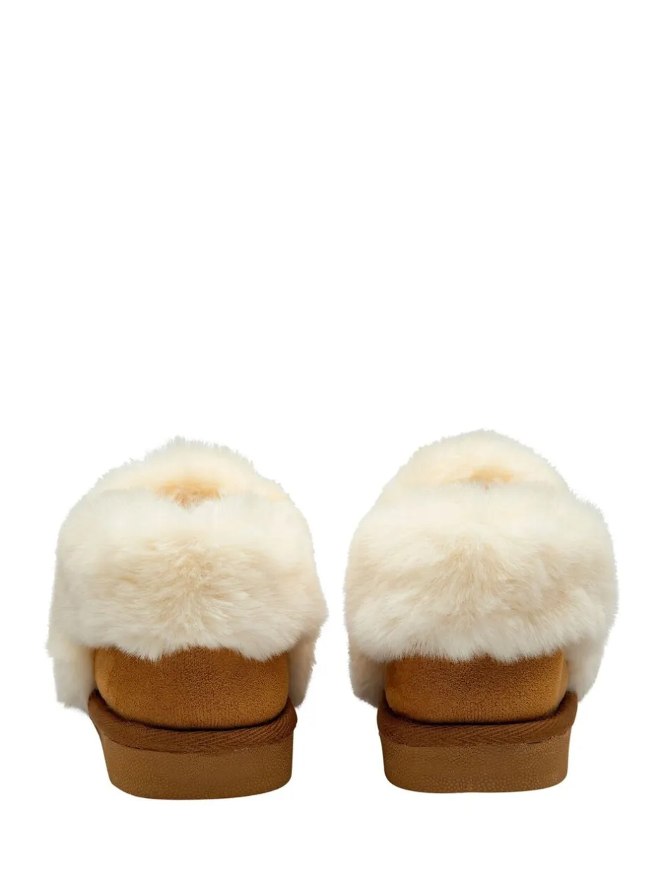 Pantoffels|Dunlop - Faux Suede Collar Full Slippers Bruin