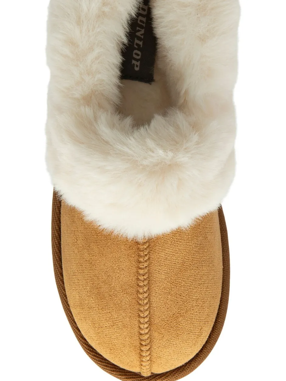 Pantoffels|Dunlop - Faux Suede Collar Full Slippers Bruin