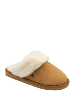 Pantoffels*Dunlop - Faux Suede Mule Slippers Fur Collar Bruin