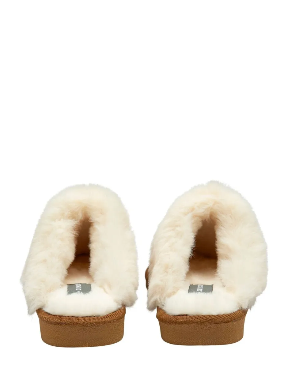 Pantoffels*Dunlop - Faux Suede Mule Slippers Fur Collar Bruin