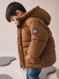 Schoolkleding|Jassen, Jacks En Kinderwagenpakjes|Next - Gewatteerde, regenbestendige jas met borgvoering (3mnd-7jr) Bruin