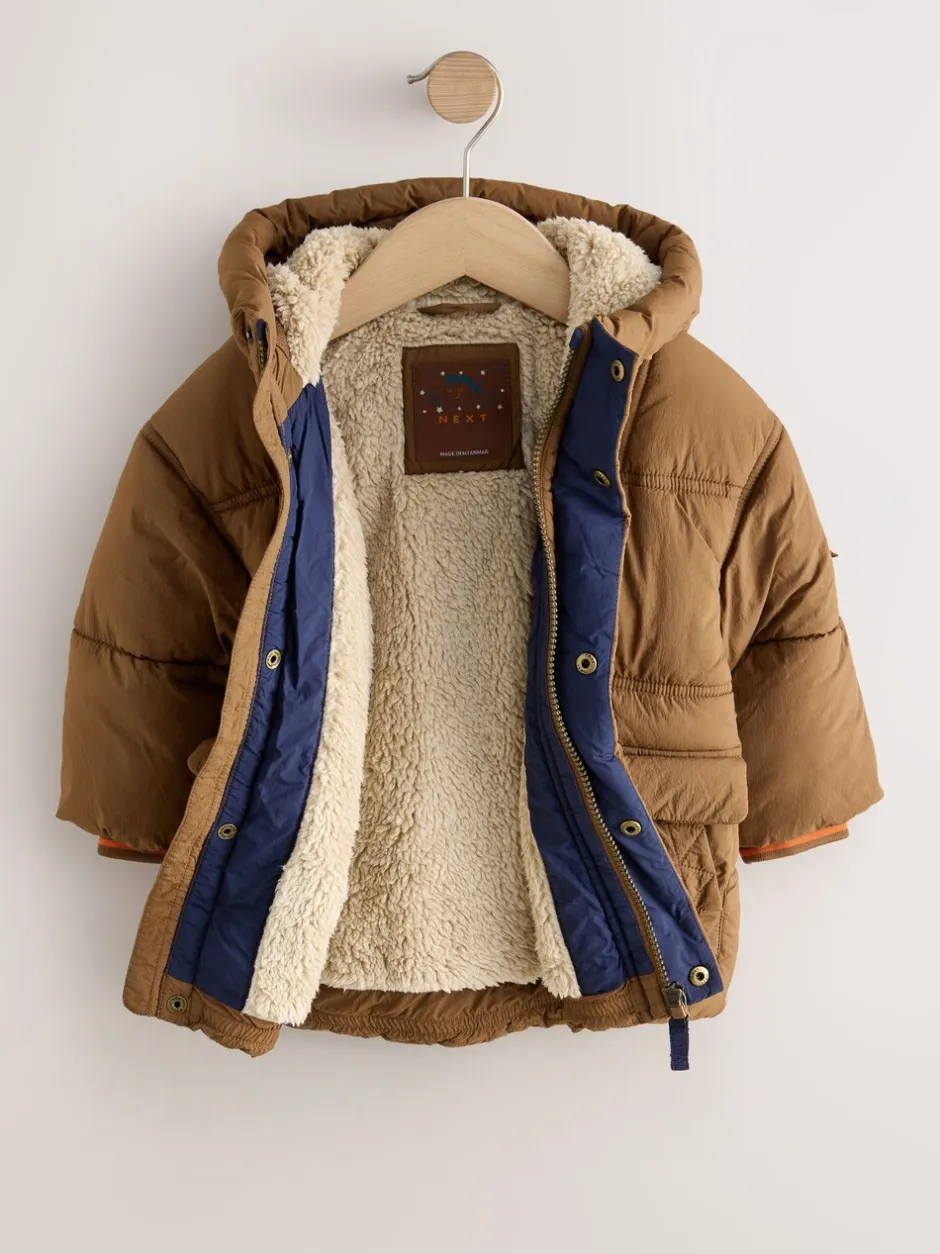 Schoolkleding|Jassen, Jacks En Kinderwagenpakjes|Next - Gewatteerde, regenbestendige jas met borgvoering (3mnd-7jr) Bruin