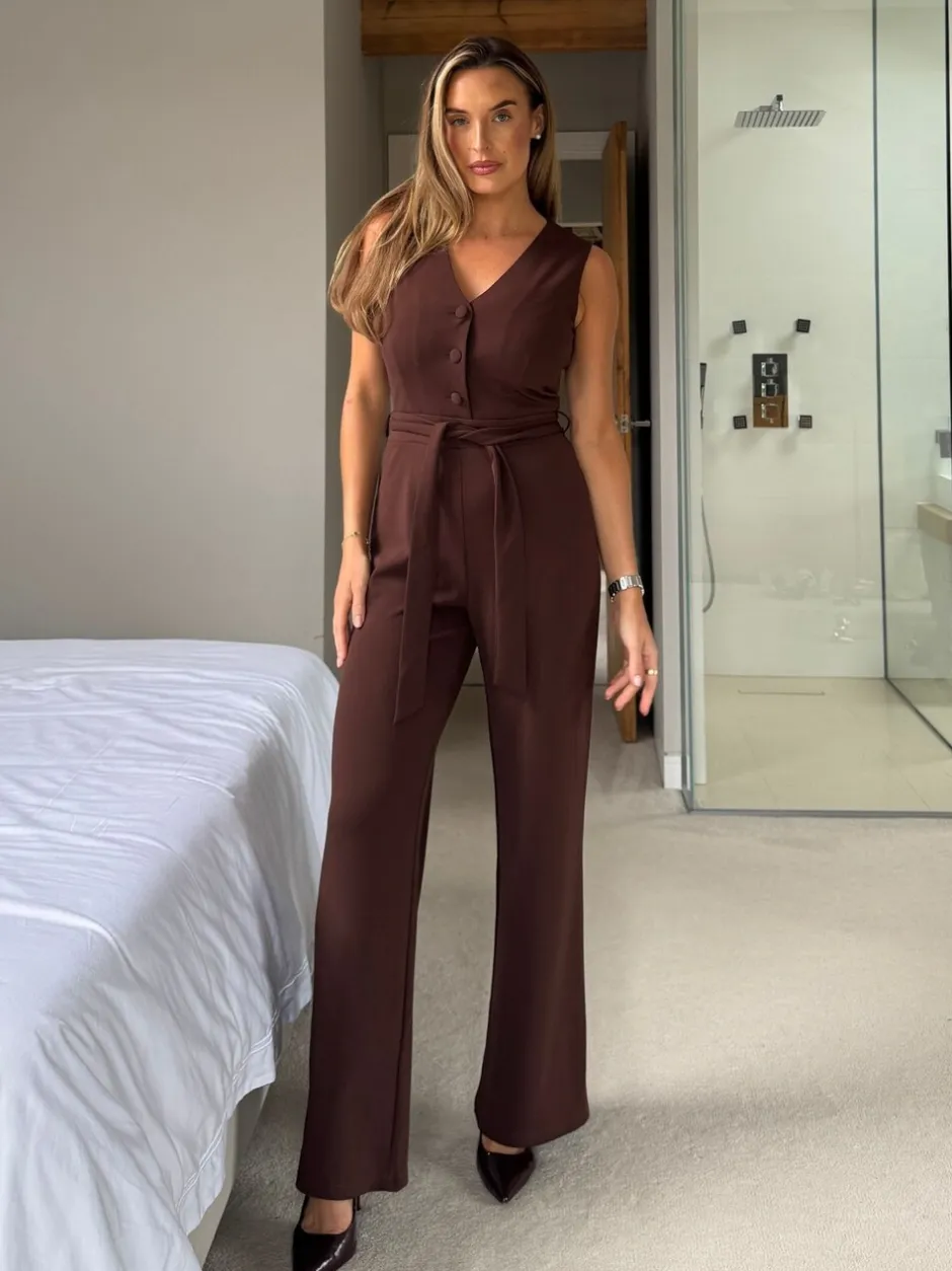 Jumpsuits En Playsuits*Girl In Mind - Trisha Tailored Waistcoat Jumpsuit Bruin