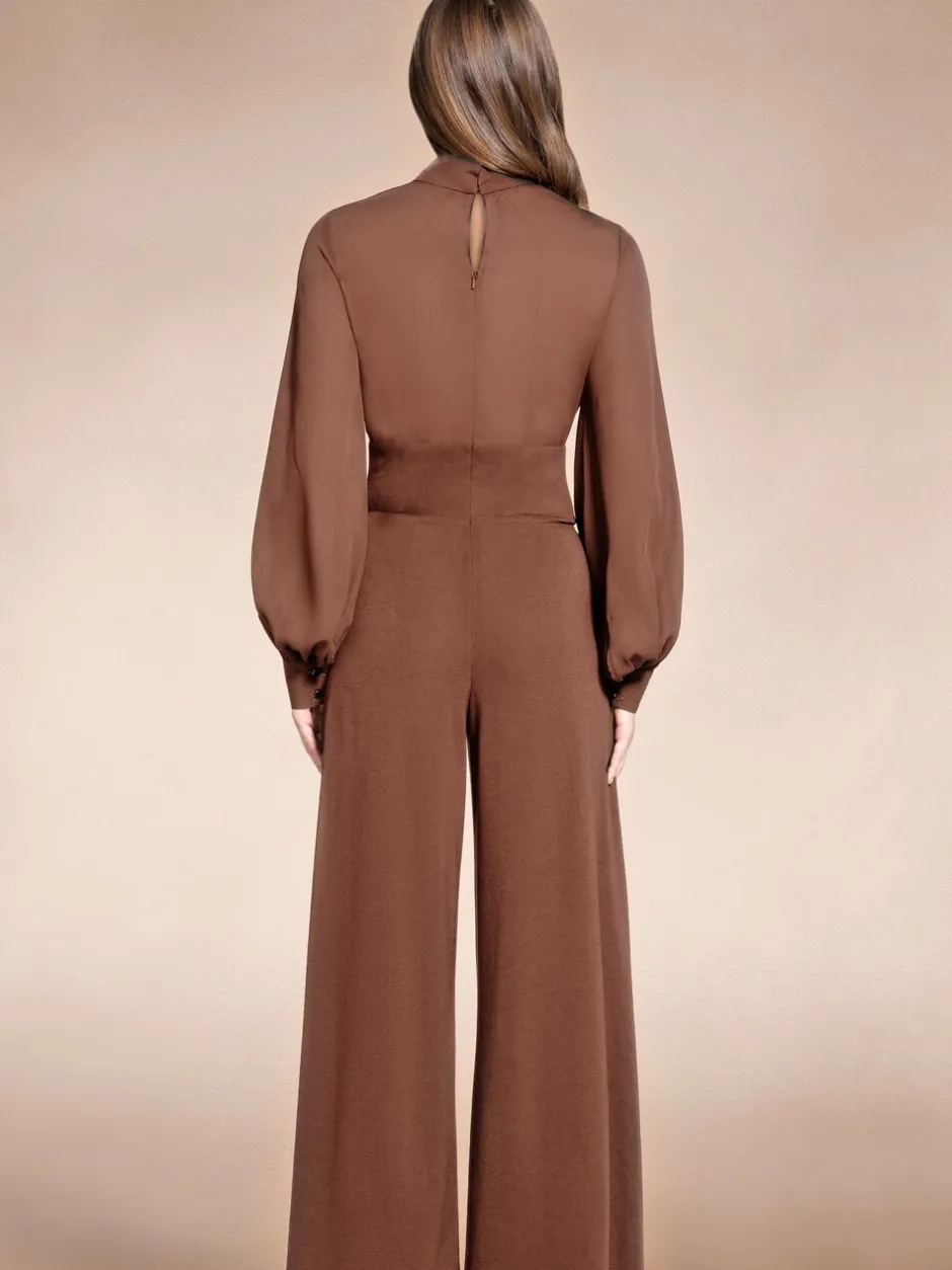 Jumpsuits En Playsuits|Hot Squash - HotSquash jumpsuit met wijde pijpen en blousonmouwen Bruin