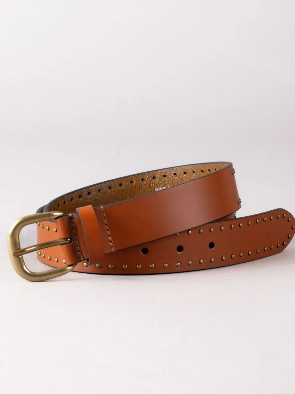 Ceintuurs|Lakeland Leather - - Leren sandaalriem met studs Bruin