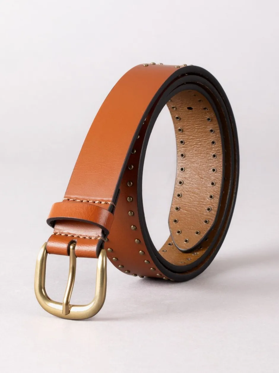 Ceintuurs|Lakeland Leather - - Leren sandaalriem met studs Bruin