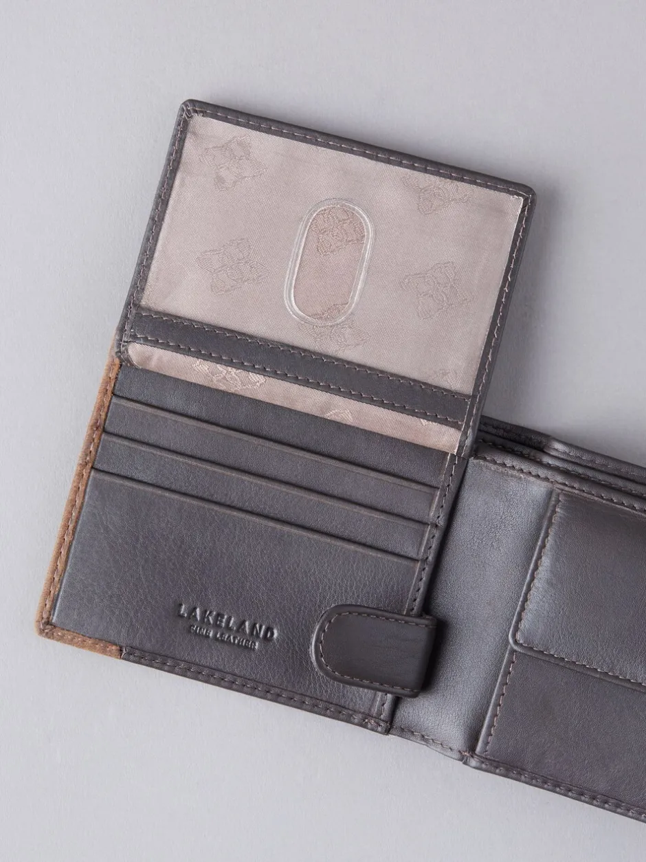 Portemonnees*Lakeland Leather Bruin - Lakeland leren dubbelgevouwen portemonnee met stiksels