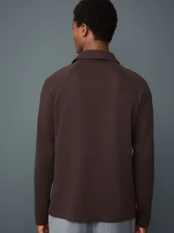 Poloshirts|Next - Lange mouwen - Polo met lange mouwen en wafeltextuur Bruin