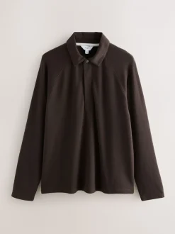 Poloshirts|Next - Lange mouwen - Polo met lange mouwen en wafeltextuur Bruin