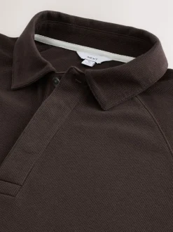 Poloshirts|Next - Lange mouwen - Polo met lange mouwen en wafeltextuur Bruin