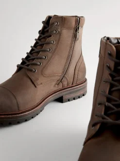 Boots|Next - Leather Toe Cap Zip Up Boots Bruin