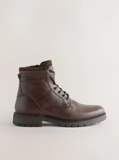 Boots*Next - Leren borggevoerde laarzen met rits Bruin